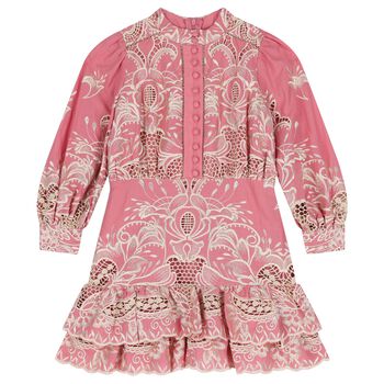 Girls Pink Floral Embroidered Dress