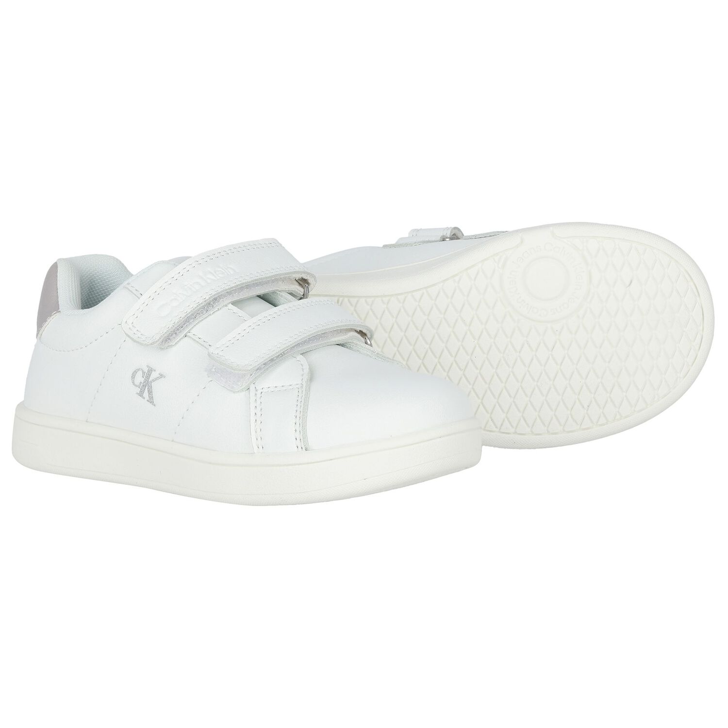 Girls White & Silver Logo Trainers, 1, hi-res image number null