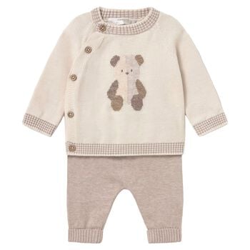 Baby Boys Beige Teddy Bear Knitted Trouser Set