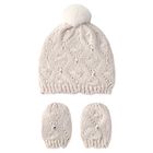 Beige Knitted Baby Hat & Mittens Set, 1, hi-res