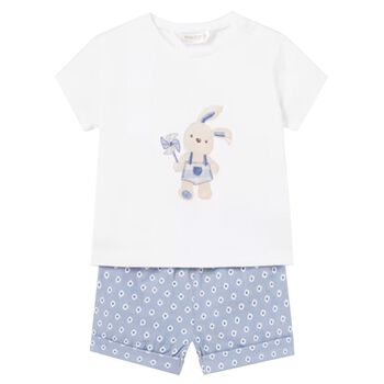 Baby Boys White & Blue Bunny Shorts Set