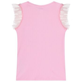 Girls Pink Logo Ribbed Top