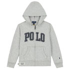 Boys Grey Logo Zip Up Top, 1, hi-res