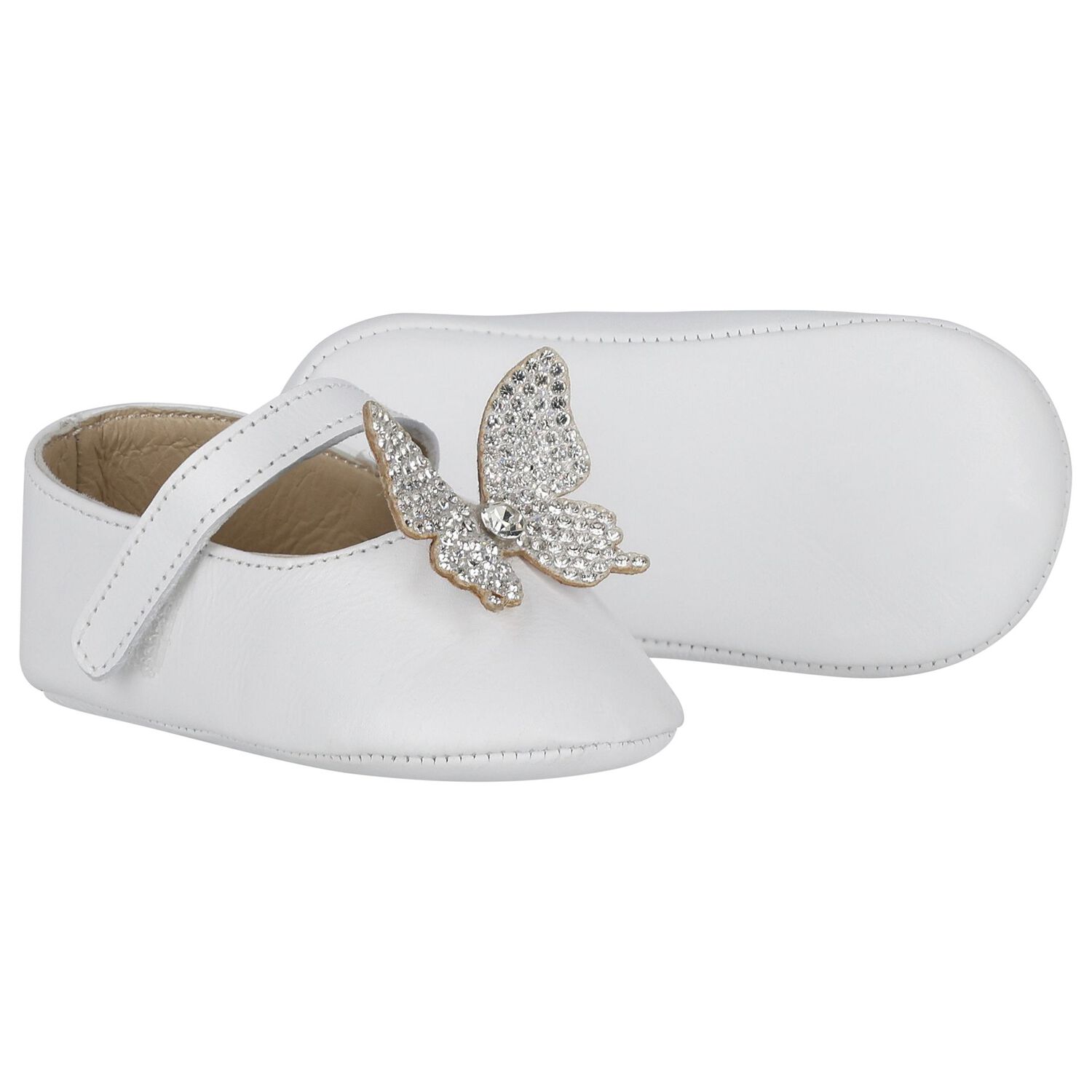 Baby Girls White Embellished Butterfly Shoes, 1, hi-res