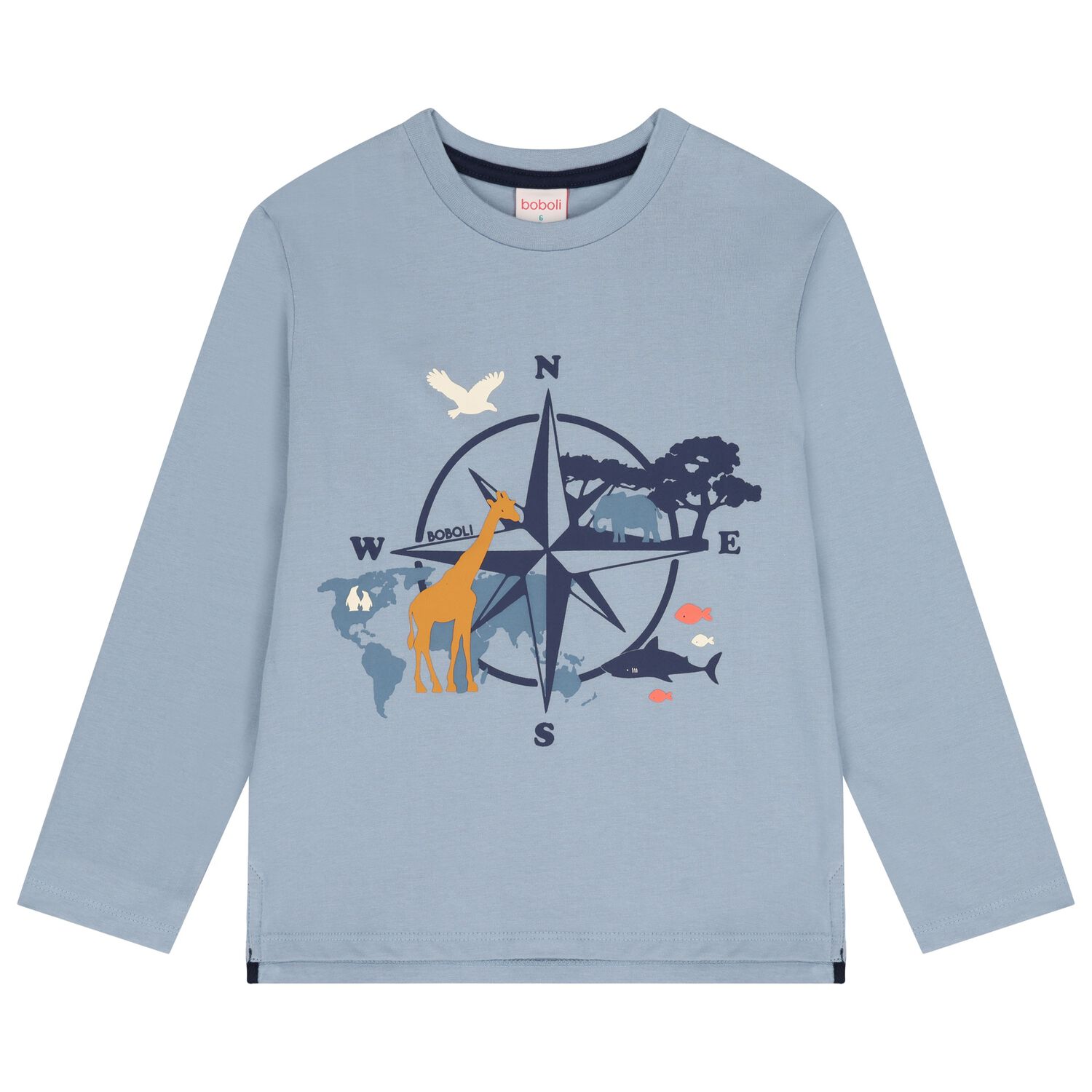Boys Blue Compass Long Sleeve Top, 1, hi-res