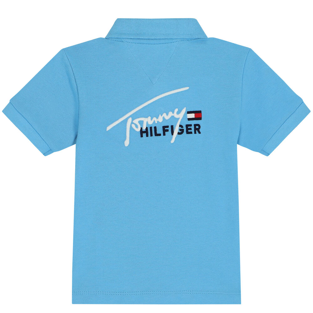 Tommy Hilfiger Baby Boys Blue Logo Polo Shirt | Junior Couture