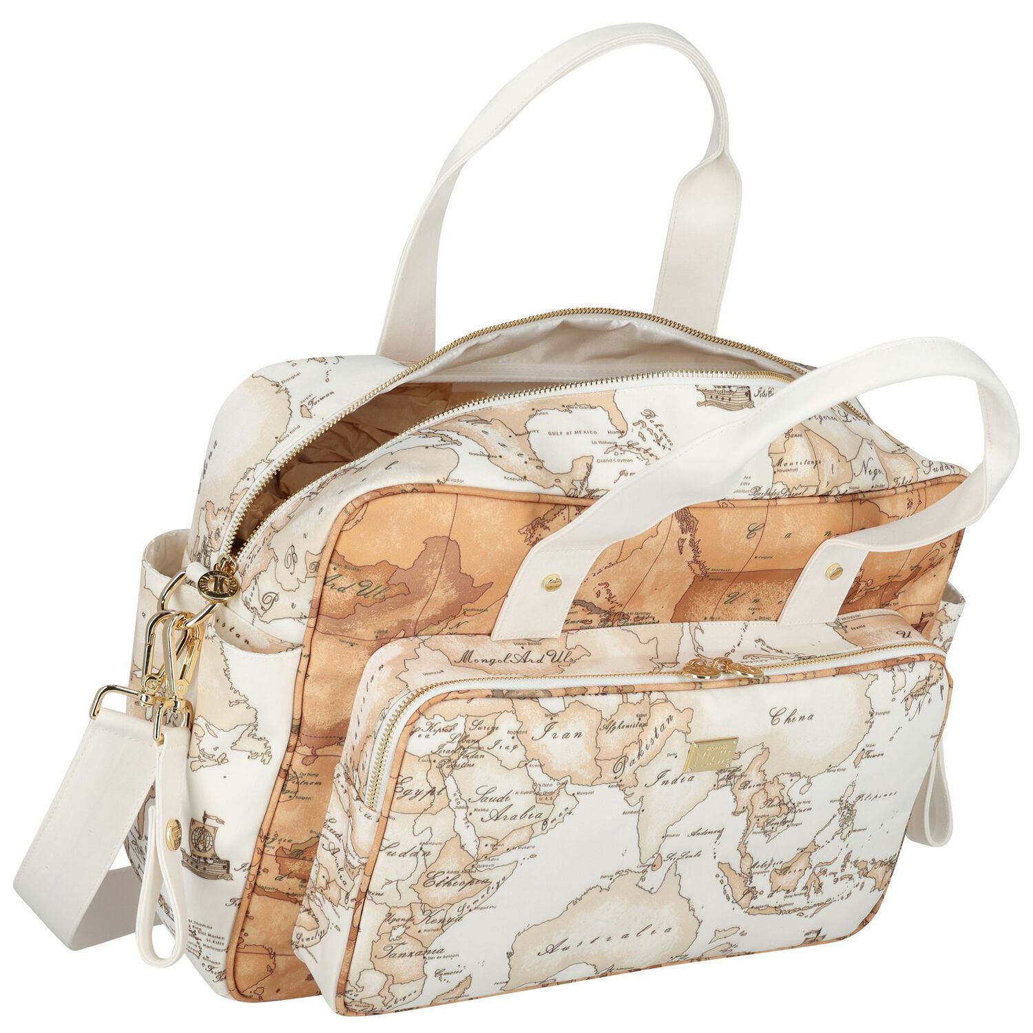 White & Beige Geo Map Baby Changing Bag, 1, hi-res