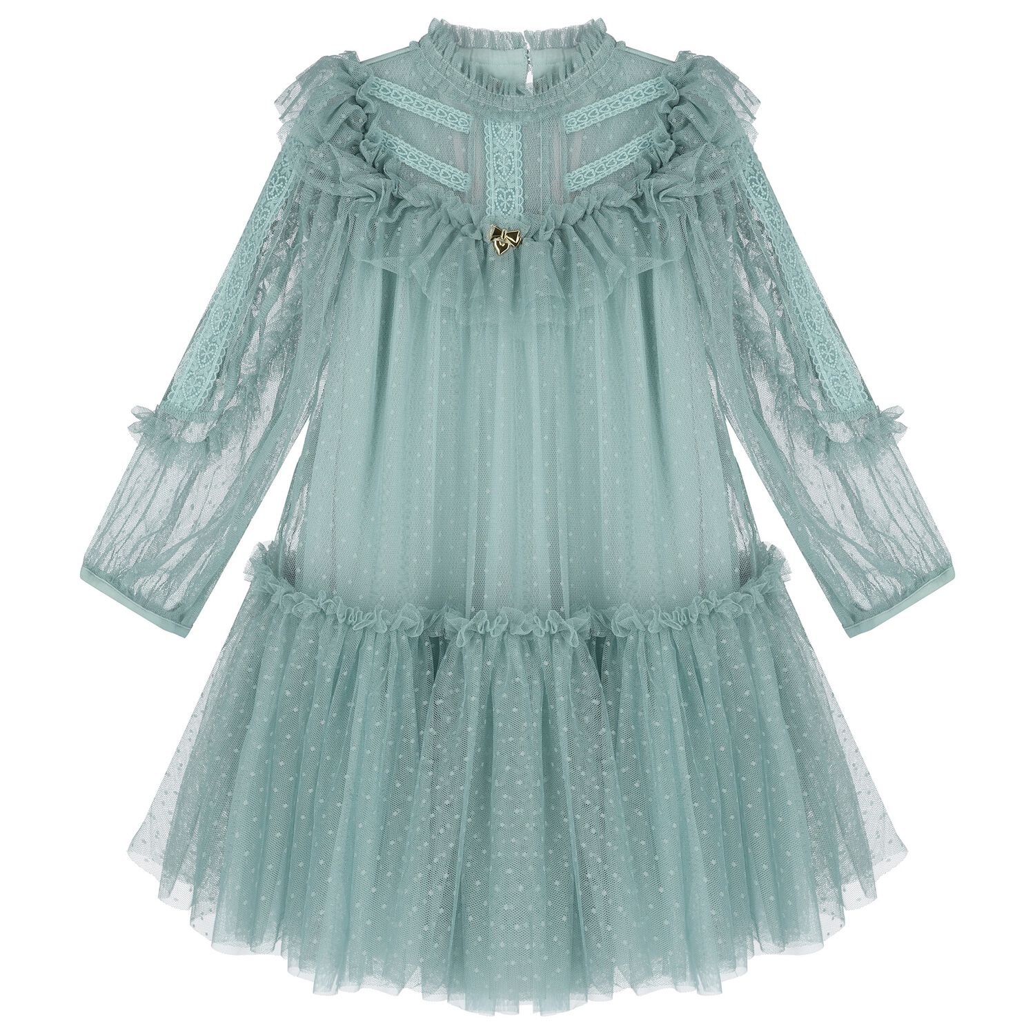 Girls Green Tulle Dress, 1, hi-res