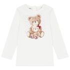 Girls Ivory Teddy Bear Long Sleeve Top, 1, hi-res