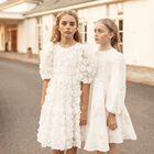 Girls Ivory Flower Organza Dress, 1, hi-res