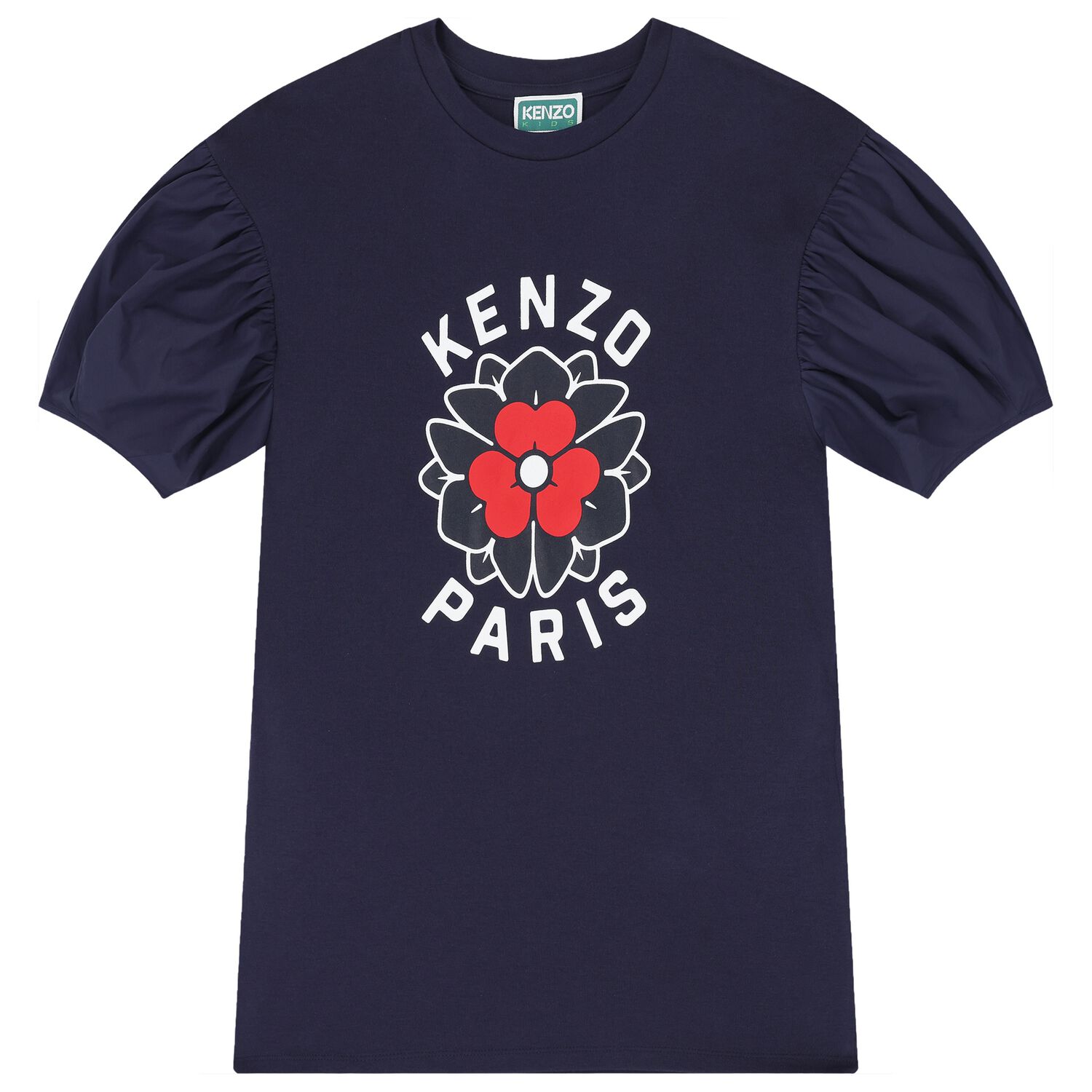 Girls Navy Blue Logo Flower Dress, 2, hi-res