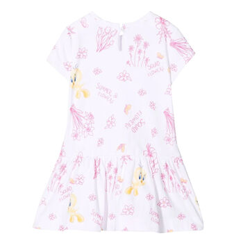 Younger Girls White Tweetie Pie Dress