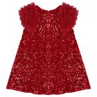 Girls Red Sequin & Tulle Ruffle Dress, 1, hi-res