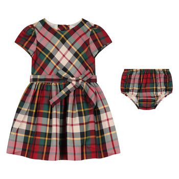 Baby Girls Red & Green Tartan Dress Set