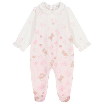Baby Girls Ivory & Pink Babygrow