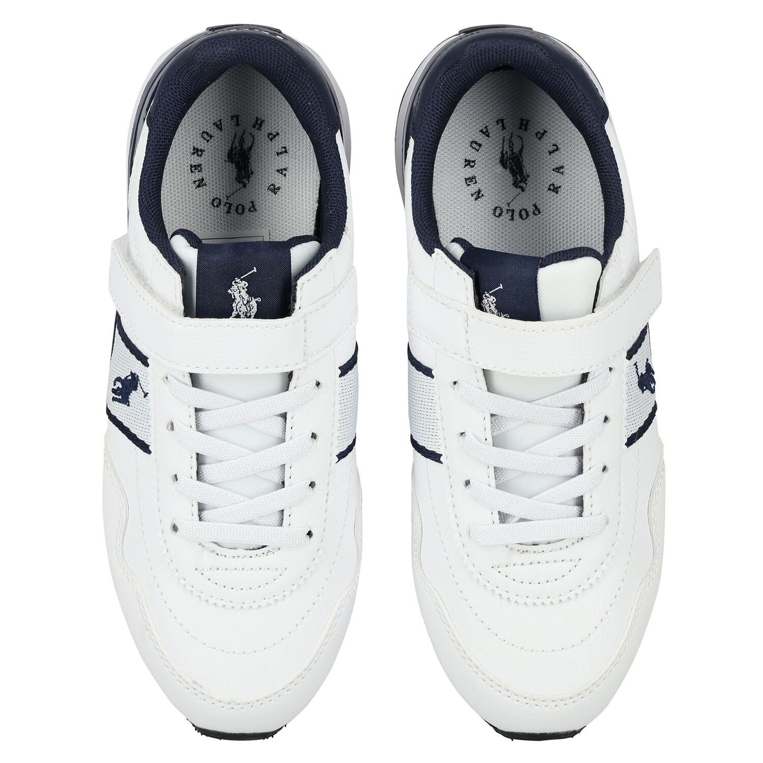 Boys White & Navy Blue Logo Trainers, 1, hi-res image number null