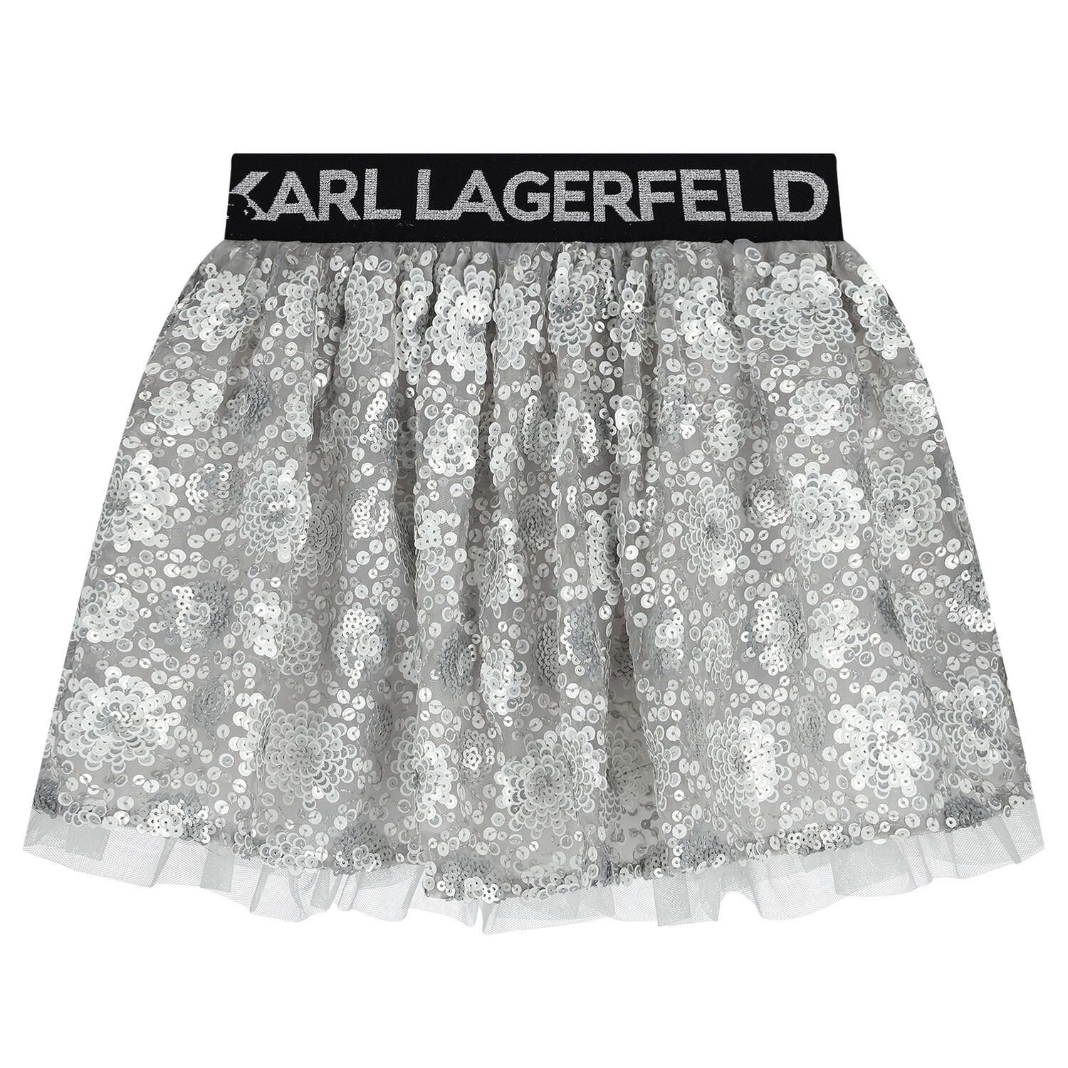 Girls Silver Sequinned Skirt, 1, hi-res