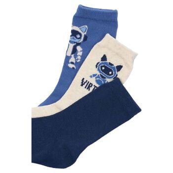 Boys Blue, Ivory & Navy Blue Robot Socks ( 3-Pack ) 