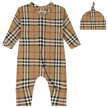 Beige Check Romper Gift Set