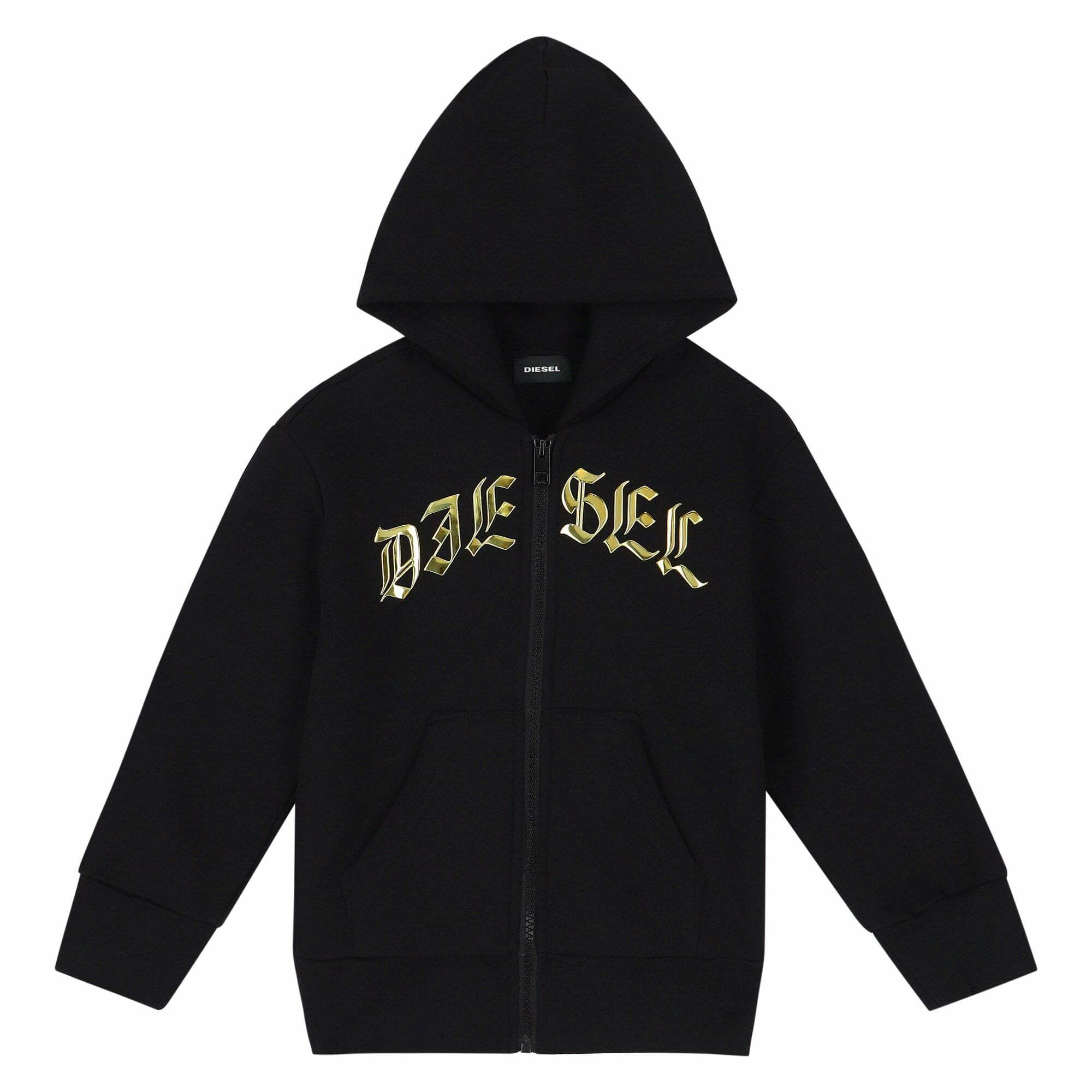 Diesel Black & Gold Logo Zip Up Hooded Top | Junior Couture