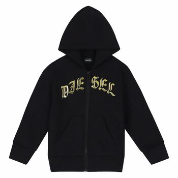 Black & Gold Logo Zip Up Hooded Top