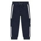 Younger Boys Navy Blue Logo Joggers, 1, hi-res