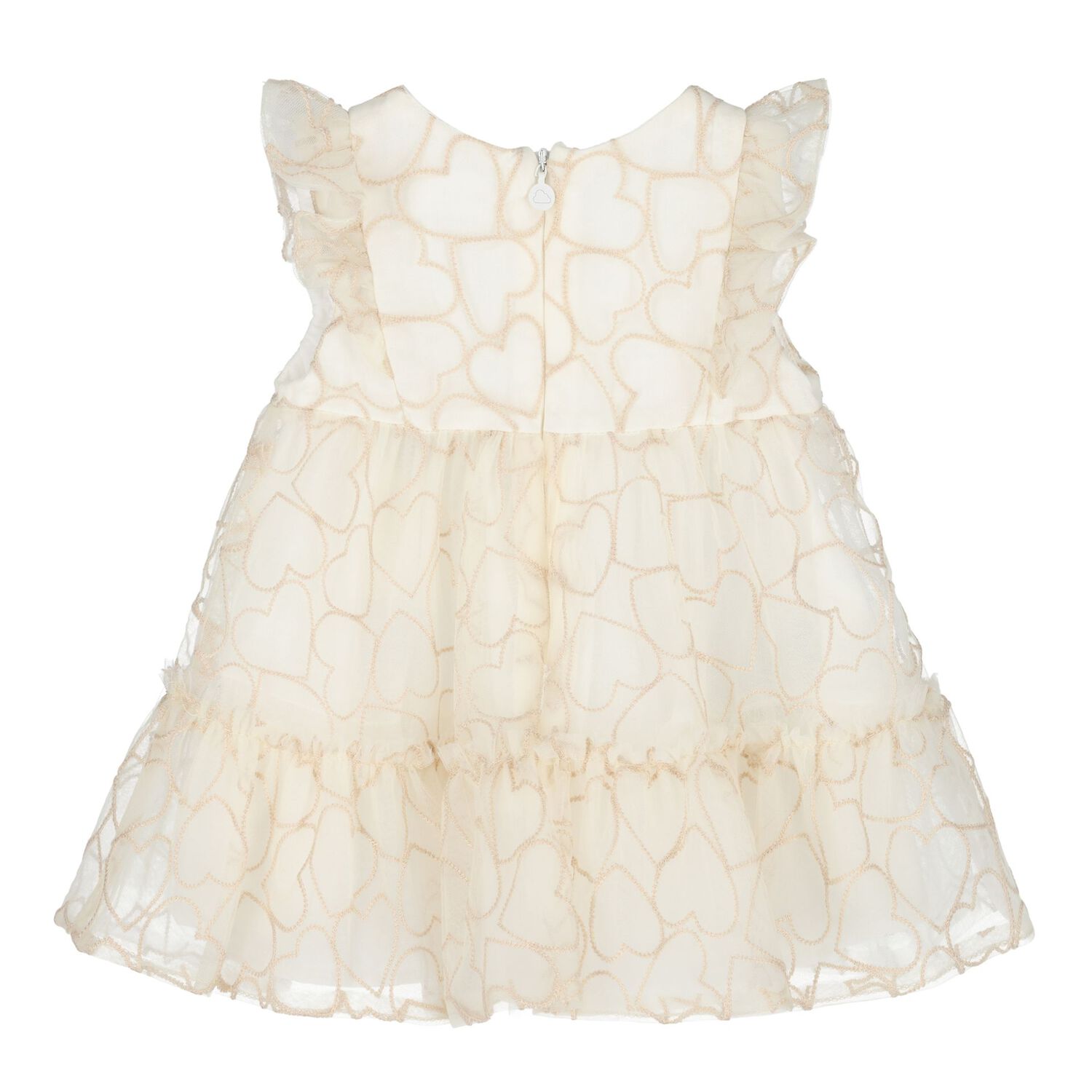 Baby Girls Beige Heart Tulle Dress, 1, hi-res