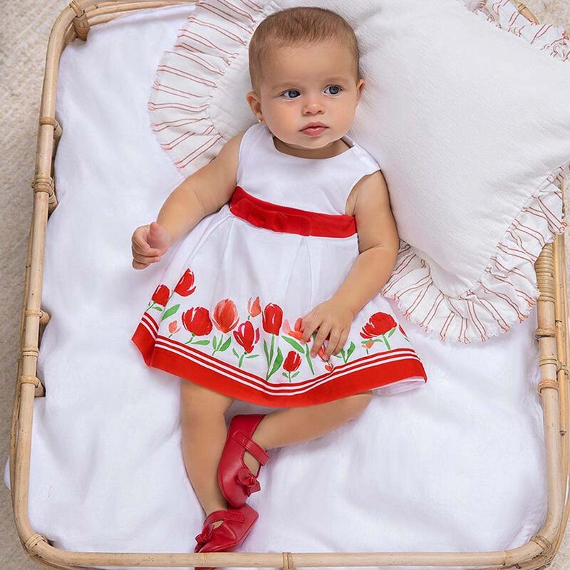 Baby Girls White & Red Floral Dress Set, 1, hi-res image number null