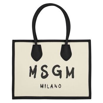 Girls Ivory & Black Logo Tote Bag