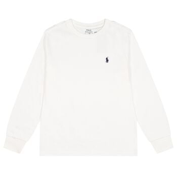 Boys White Logo Long Sleeve Top