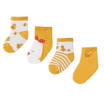 Baby Girls White & Yellow Chicks Socks ( 4-Pack )