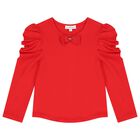 Girls Red Bow Long Sleeve Top, 2, hi-res