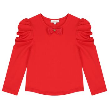 Girls Red Bow Long Sleeve Top
