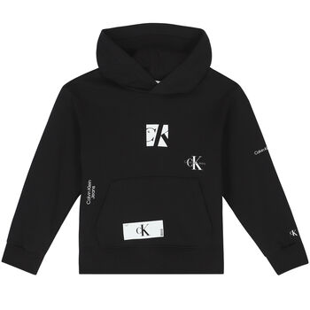 Boys Black Logo Hooded Top