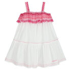 Girls White & Pink Zigzag Poplin Dress, 1, hi-res