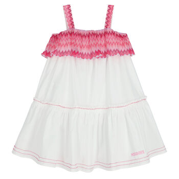 Girls White & Pink Zigzag Poplin Dress