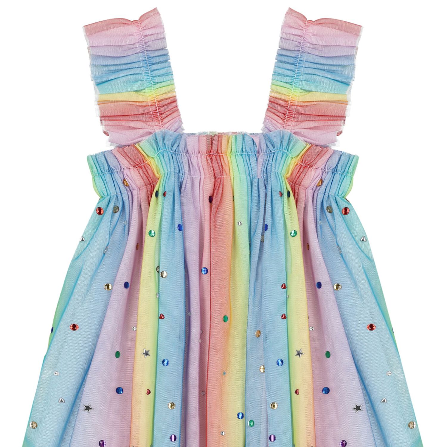 Girls Rainbow Embellished Tulle Dress, 1, hi-res