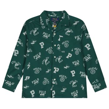 Boys Green & White Logo Shirt
