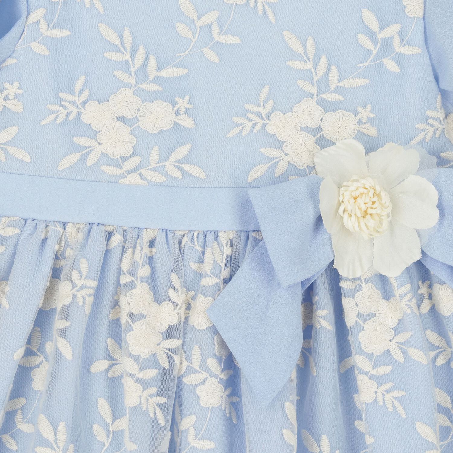 Girls Blue Embroidered Chiffon Dress, 1, hi-res image number null