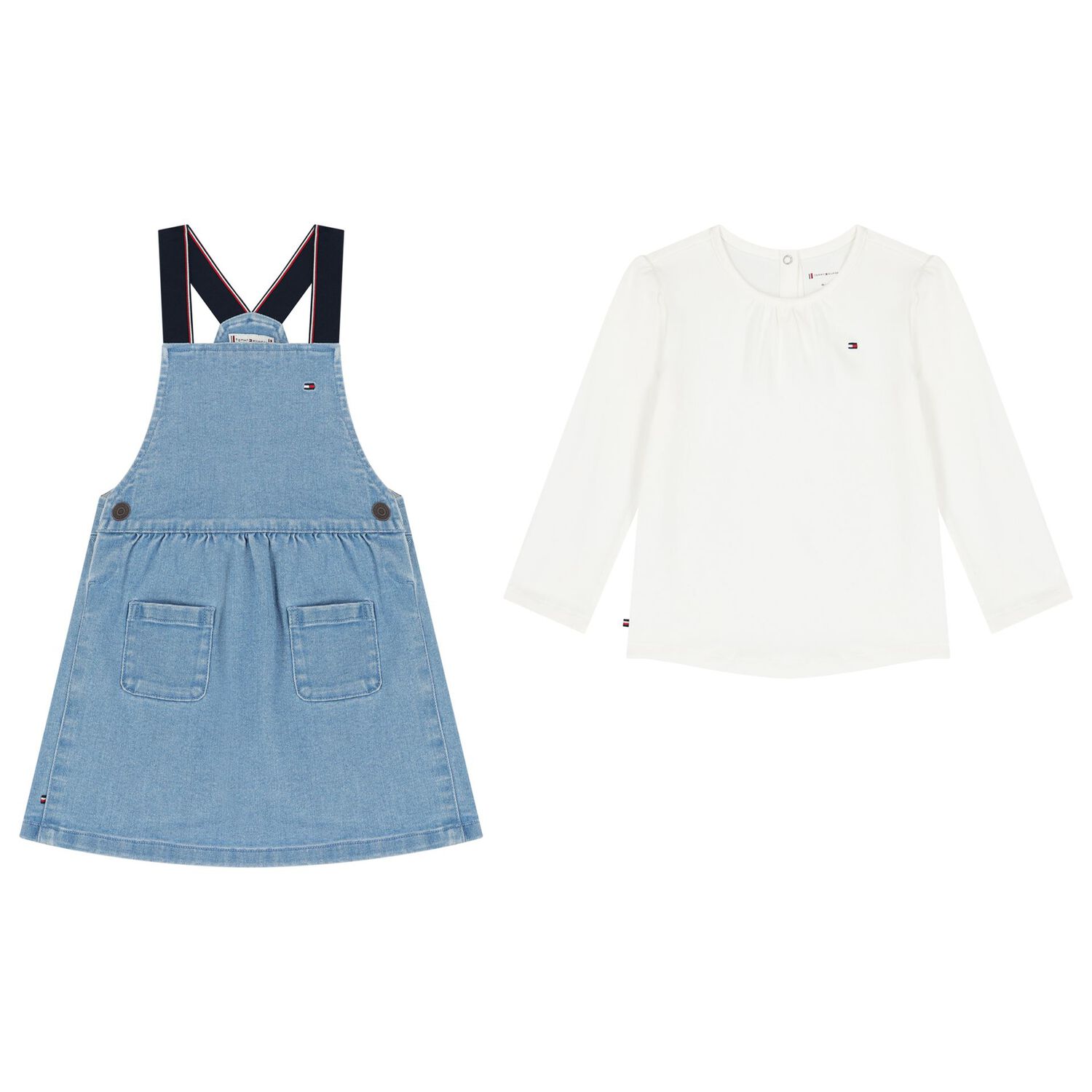 Younger Girls White & Blue Dress Set, 1, hi-res image number null