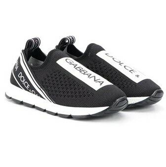 Dolce Gabbana Black Logo Print Trainers Junior Couture