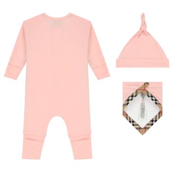 Baby Girls Pink & Beige Romper Gift Set