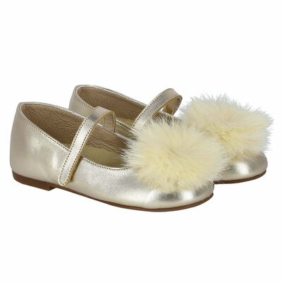 Girls Gold Fur Leather Shoes