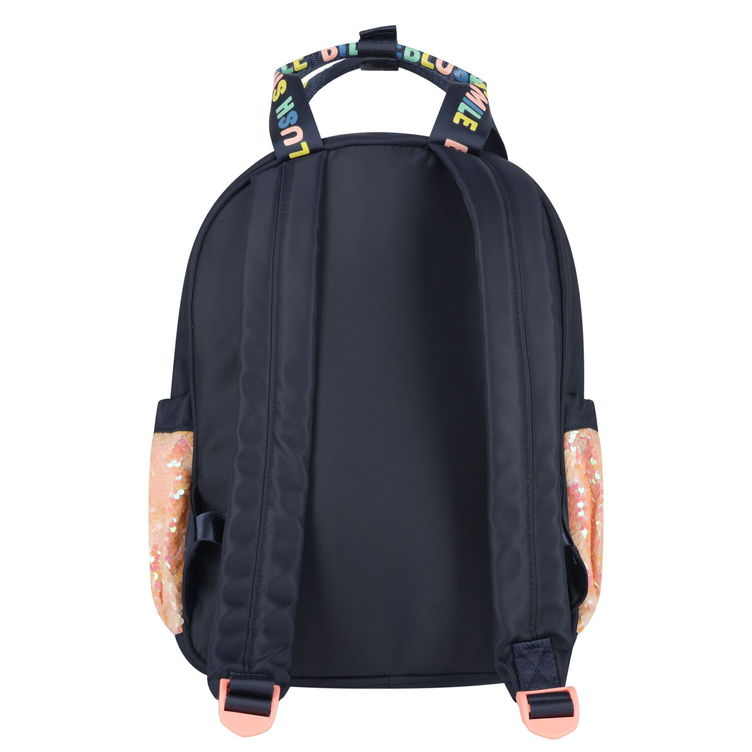 Girls Navy Blue Sequin Logo Backpack, 1, hi-res