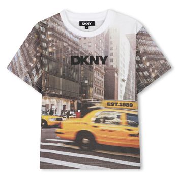Boys Beige & Yellow Logo T-Shirt