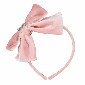 Girls Pink Velvet Bow Headband