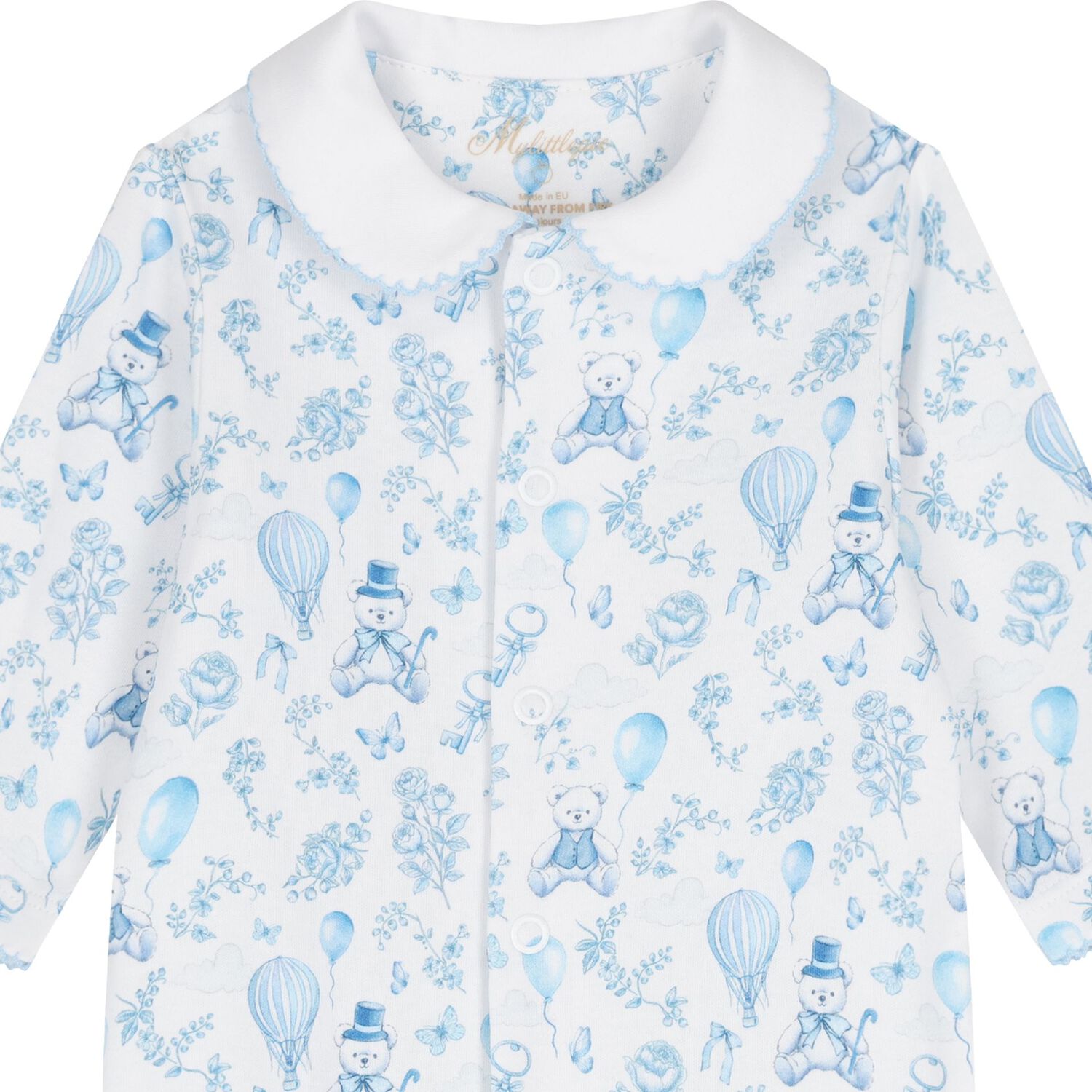 Boys White & Blue Toile Babygrow Set, 1, hi-res image number null