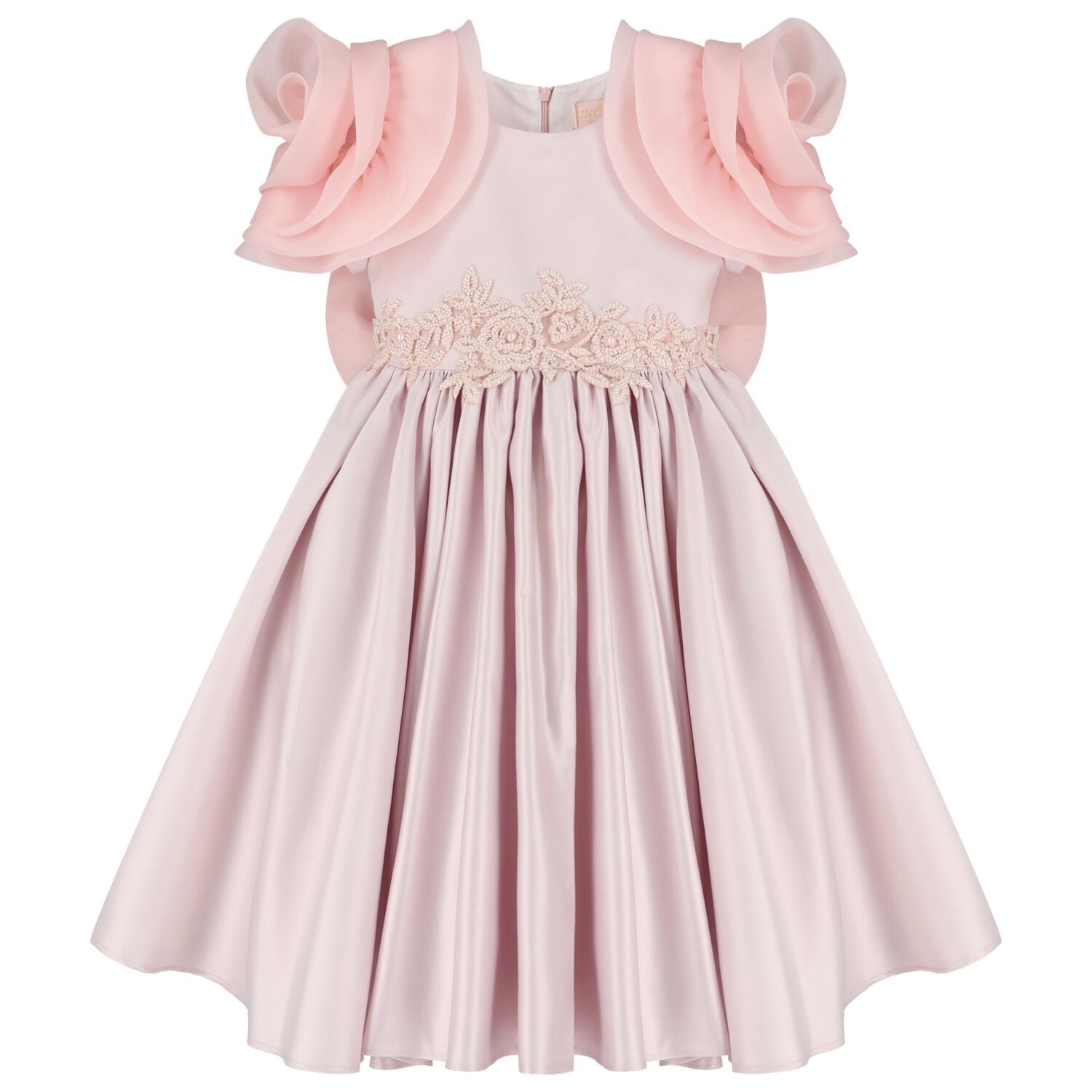 Girls Mirana Pink 3D Rose Sleeve Tulle Dress, 2, hi-res