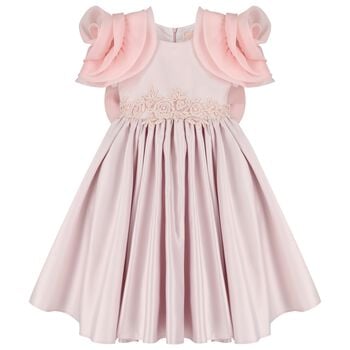 Girls Mirana Pink 3D Rose Sleeve Tulle Dress