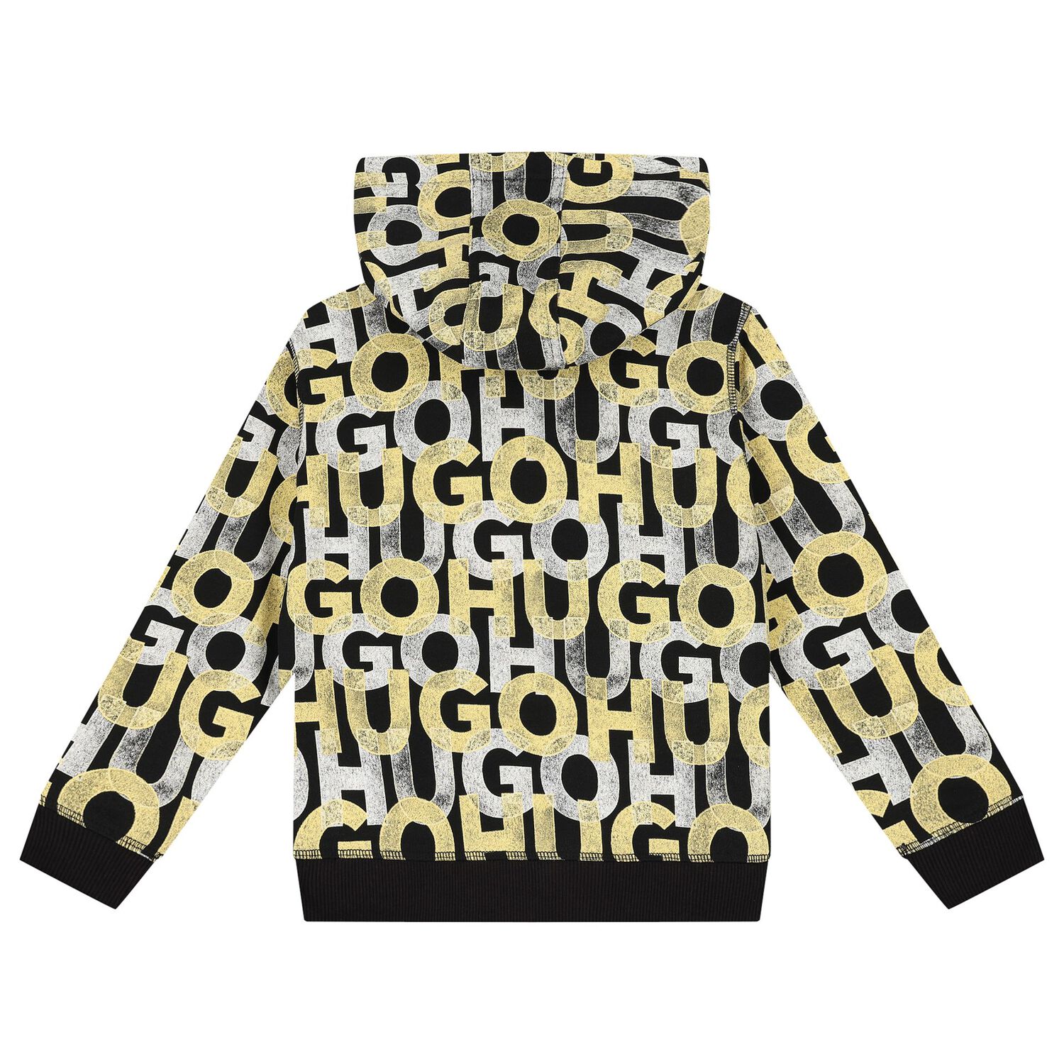 Boys Black Monogram Hooded Zip-Up Top, 1, hi-res image number null
